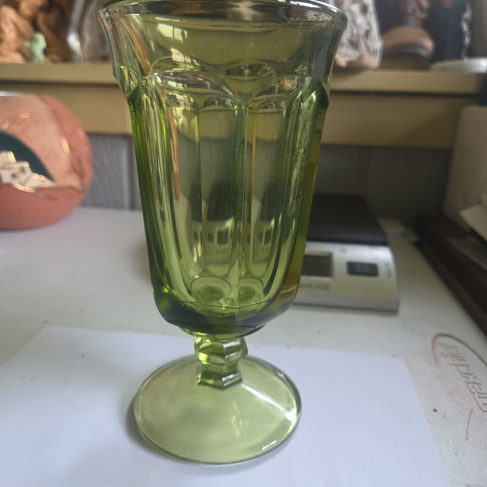 Imperial Glass Old Williamsburg Verde Green Footed Iced Tea Glass Tumbler 6.5
